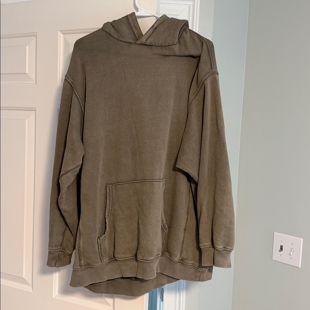 Aerie Distressed Olive Green Hoodie size large